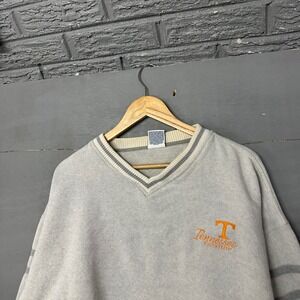 Vintage Cadre Athletic Tennessee Volunteers V-Neck Sweatshirt XXL Grey Striped